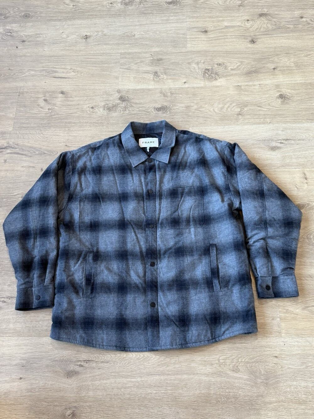 Frame Mens Padded Plaid Overshirt X-Large Black/Grey Jacket